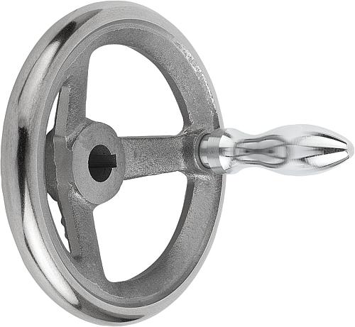 Handrad mit Nut D1=100 Grauguss, Komp: Stahl, D2=10 - K0671.5100X10 - direkt bei HUG Technik ✓