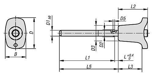 Kugelsperrbolzen mit Kopfarretierung mit Pilzgriff, D1=10, L5=100, Edelstahl 1.4305 blank, Komp: Thermoplast - K1415.003310100 - bei HUG Technik ☆
