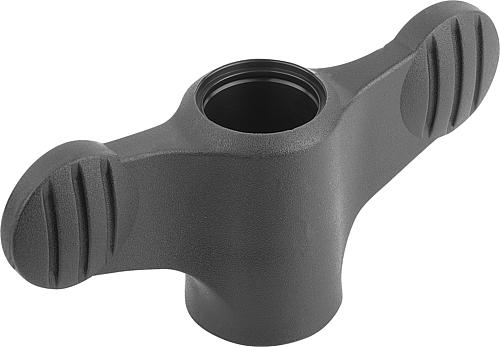 Flügelgriff M04, A=38, Form: D Thermoplast, schwarz RAL7021, Innengewinde durchgehend, Komp: Stahl - K0274.1904 - direkt von HUG Technik ✓