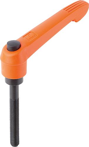 Klemmhebel mit Druckknopf Gr.5 M16x90 Kunststoff, orange RAL2004, Komp: Stahl, schwarz RAL7021 - K0269.72516x90