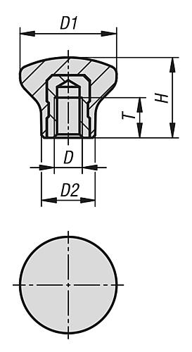 Pilzknopf poliert M05 D1=18 Duroplast, schwarz, Komp:Autom.Stahl, Komp:blau passiviert - K1288.1805 - bei HUG Technik ✭