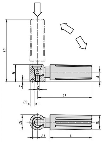 Sicherheits-Zylindergriff selbsttätig rückschwenkend Gr.4 M08 Thermoplast, Komp: Stahl, L=70,5 - K0265.408 - direkt von HUG Technik ✓