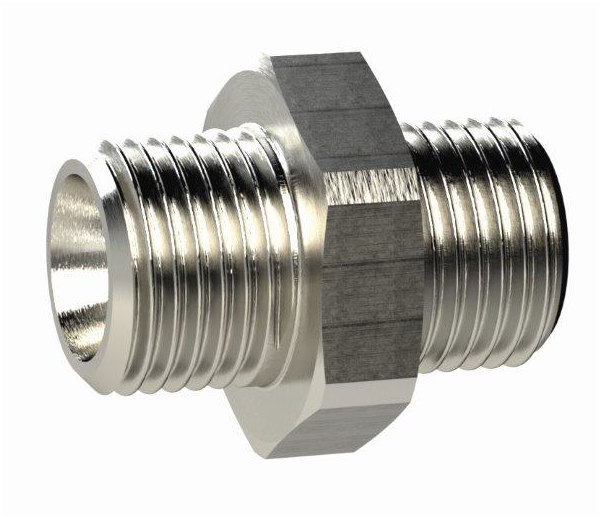 Doppelgewindenippel, metrisch, G 1/2 AG, M24x1,5 AG, SW 27, Messing vernickelt - bei HUG Technik ✭