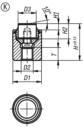 Pendelauflage mit O-Ring M06 D1=17, Form:K Vergütungsstahl, auswechselbare Einsätze, Komp:Polyacetal - K0285.717X022 - bei HUG Technik ♡