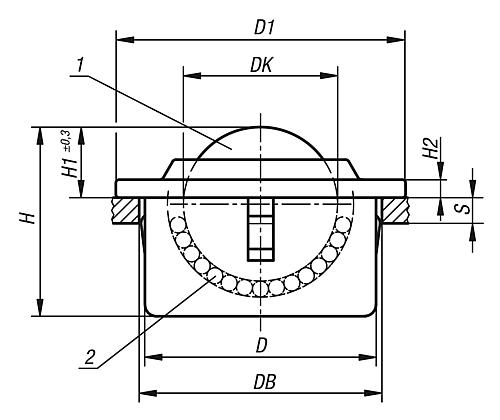 Kugelrolle mit Befestigungselement, Form:B Stahl, Komp:Stahl, D=24 ±0,1 - K0765.115 - gibt’s bei ☆ HUG Technik ✓