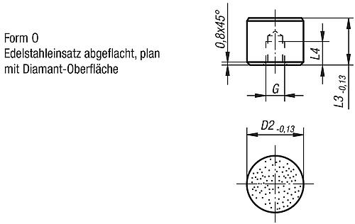 Zeichnung Grippers und Einsätze rund D2=10, Form: O Edelstahl, Komp: Diamant - K0385.10105 - direkt von HUG Technik ✓