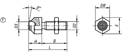 Pendelauflage M08, Form:F Edelstahl, elektrolytisch poliert, verstellbar, Komp:Edelstahl, L1=25 - K0287.3081 - bei HUG Technik ✭