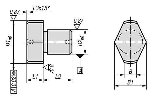 Positionsstift freigefräst D1=10 Werkzeugstahl, brüniert, geschliffen, D2=7 - K0354.07 - erhältlich bei ✭ HUG Technik ✓