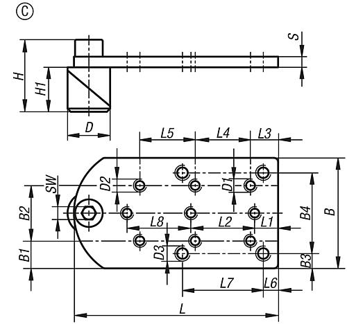 Spannbolzen mit Adapterplatte D=16, L=96, B=52 Form:C, Stahl brüniert, Komp:Stahl brüniert - K1506.0216 - erhältlich bei ♡ HUG Technik ✓