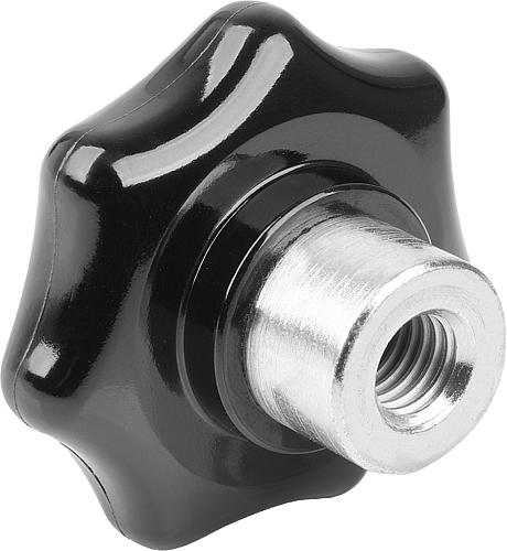 Sterngriff mit vorstehender Buchse D=M06, D1=32 H=23, Form: K, Duroplast schwarz, Komp: Stahl - K1514.23206 - gibt’s bei ☆ HUG Technik ✓