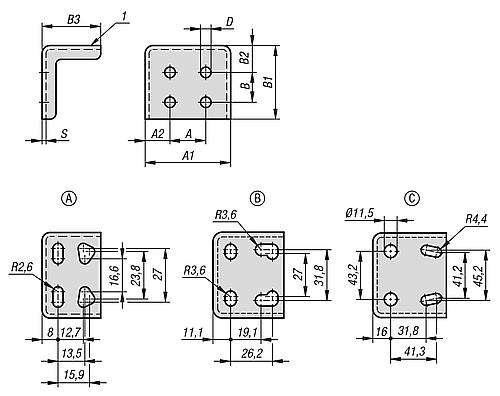 Befestigungswinkel A1=43 B1=37, Form: A Stahl - K1431.02 - erhältlich bei ♡ HUG Technik ✓