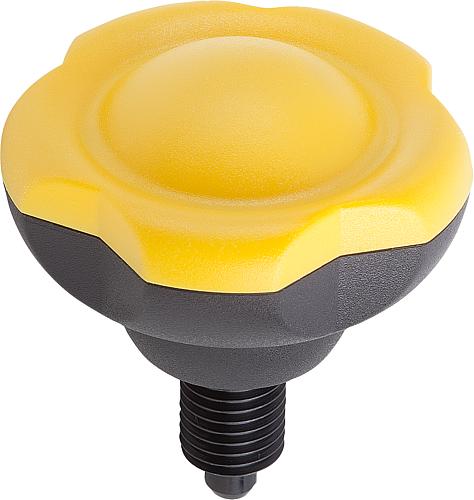 Arretierbolzen mit Fünfsterngriff Gr.1 M10x1x13 Thermoplast, gelb RAL1021, Komp: Stahl, D1=5 - K0245.11057 - bei HUG Technik ✓