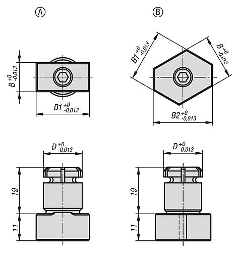 Positionierbolzen spreizbar, Form: A Vergütungsstahl, B1=20 - K0356.1610 - direkt von HUG Technik ✓