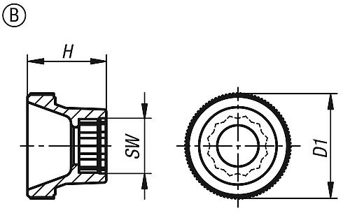 Rändelknopf für Sechskantschrauben D1=17 H=11,5, Form: B Pom, orange, für=M04, SW=7 - K1138.11040 - direkt bei HUG Technik ✓