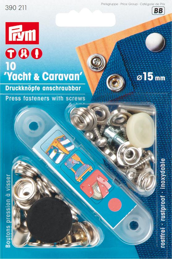 PRYM Druckknopf "Yacht & Caravan" 15,0mm, Messing vernickelt, Karte mit 10 Stück - gibt’s bei HUG Technik ✓