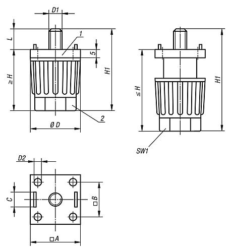 Gerätefuß höhenverstellbar M06 D1=30 H=35-50 Thermoplast, für Alu-Profile Aluminium-Profile, Komp:Stahl - K0432.300806 - direkt von HUG Technik ✓