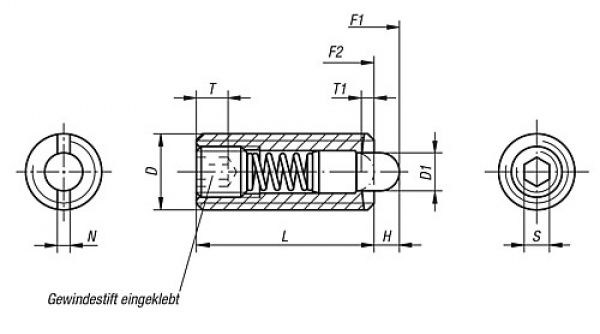 Federndes Druckstück Standard Federkraft M03 L=10 Edelstahl, Komp: Bolzen aus POM - K0320.03 - direkt von HUG Technik ✓