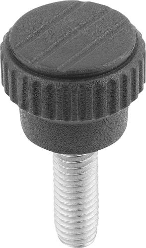 Produktbild Rändelknopf Außengewinde Gr.0 M03x10 Thermoplast, Komp: Edelstahl - K0110.0003X10 - gibt’s bei HUG Technik ✓