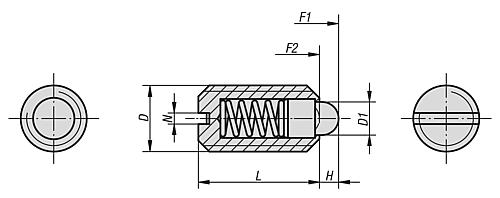 Zeichnung Federndes Druckstück Standard Federkraft M04 L=9 Edelstahl, Komp: Bolzen aus Edelstahl - K0314.04 - bekommst Du bei ★ HUG Technik ✓