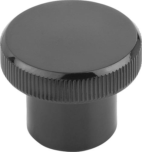 Rändelknopf M06 D1=26, Form: E Duroplast, schwarz, Komp:Stahl, Komp:glänzend - K1223.202606 - bekommst Du bei HUG Technik ♡