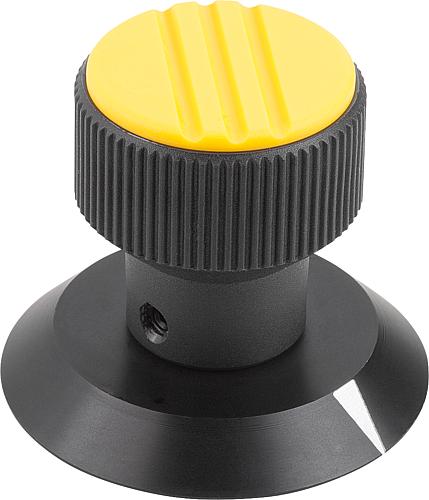 Rändelknopf mit Markierung Gr.1 D=5 Thermoplast, schwarz RAL7021, Komp: Aluminium, Komp: gelb RAL1021 - K0249.1057 - bekommst Du bei HUG Technik ♡