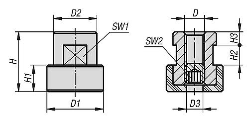 Zeichnung Spannstück Set M06, Edelstahl 1.4305 blank, Komp: Thermoplast - K1464.11306 - bei HUG Technik ✭