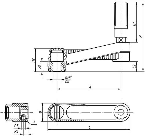 Handkurbel Innenvierkant Gr.1 A=80 L=85,5 Thermoplast, drehbar, Komp:Thermoplast - K0659.4108 - bei HUG Technik ✓