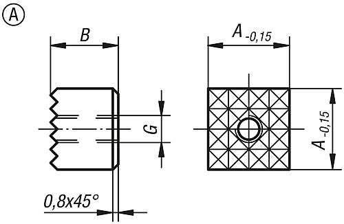 Zeichnung Gripper quadratisch M05, Form: A Werkzeugstahl, A=10 - K0387.1005 - direkt bei HUG Technik ✓
