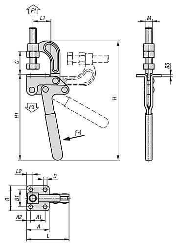 Zugspanner, Standard, F1=3400, Feste Andruckspindel 1/2-13x2,5, Stahl verzinkt und passiviert - K1439.03400 - erhältlich bei ✭ HUG Technik ✓