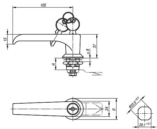 Drehriegel mit L-Griff abschließbar, Edelstahl 1.4401 - K1359 - direkt bei HUG Technik ✓