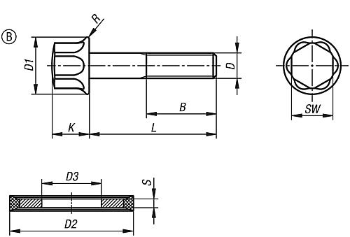 Schraube mit Dicht- und Unterlagscheibe M04x25, Form: B mit Schaft, Edelstahl 1.4404 poliert, Hygienic Usit®, - K1595.044X25 - kommt direkt von HUG Technik 😊