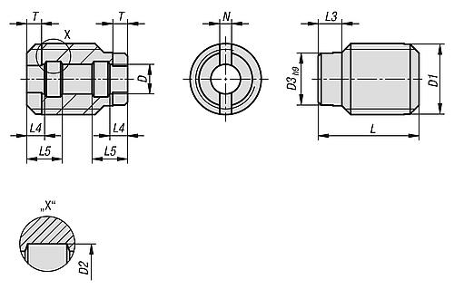 Aufnahmebuchse M12, D=5, Edelstahl 1.4305 blank - K1416.10512 - gibt’s bei ☆ HUG Technik ✓