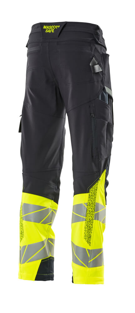 MASCOT® ACCELERATE SAFE Hose mit Knietaschen  Gr. 76/C46, schwarzblau/hi-vis gelb - direkt von HUG Technik ✓