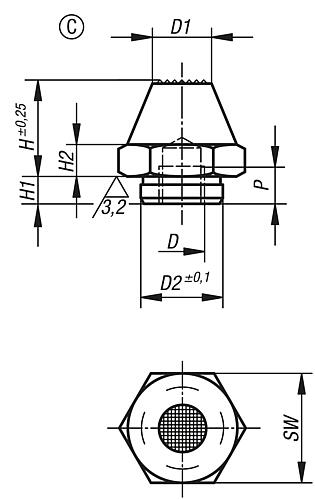 Auflagebolzen mit Zapfen M10 H=25, Form: C Vergütungsstahl, T=24 - K0295.310020 - bekommst Du bei ★ HUG Technik ✓