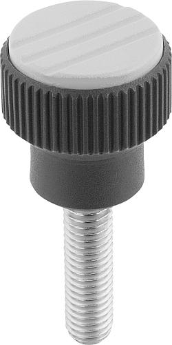 Rändelknopf Gr.1 M05x10 Thermoplast, schwarz RAL7021, Komp: Edelstahl, Komp: grau RAL7035 - K0247.01055X10 - bei HUG Technik ✭