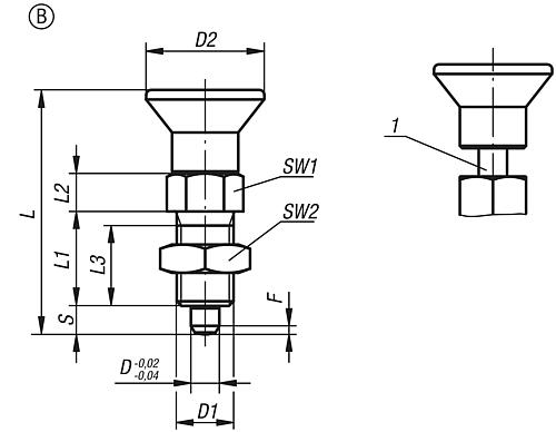 Arretierbolzen mit Markierungsring Gr.1 M10X1, D=5, Form: B ohne Rastnut mit Kontermutter, Stahl gehärtet - K1149.72105 - bei HUG Technik ☆