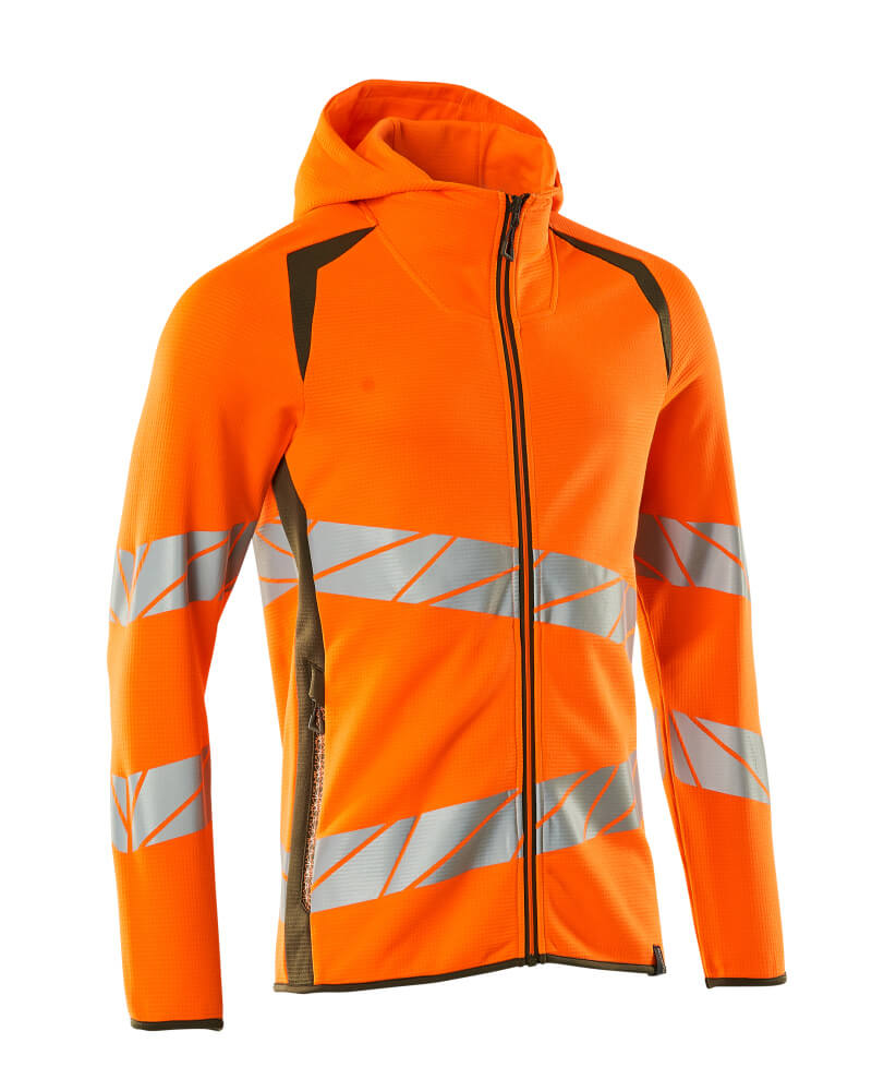 MASCOT® ACCELERATE SAFE Kapuzensweatshirt mit Reißverschluss  Gr. 2XL, hi-vis orange/moosgrün - direkt von HUG Technik ✓