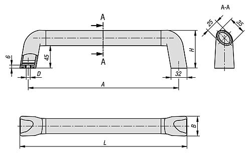 Rohrgriff Bighand, A=180, L=213,4 Aluminium natur, Komp: Thermoplast Komp: schwarz RAL7021, Deckel: blau - K1445.1800387 - erhältlich bei ♡ HUG Technik ✓