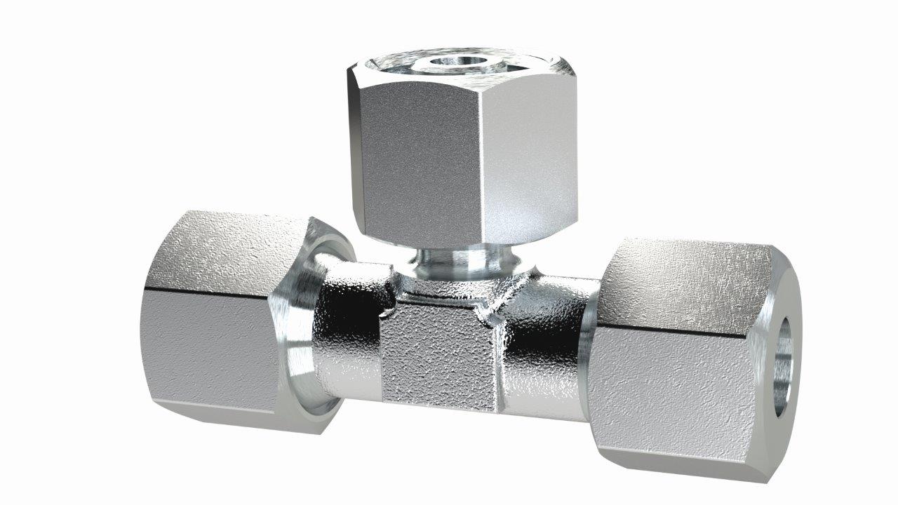 Einstellbare T-Anschlussverschraubung, Rohr-Außen-Ø 25, Stahl verzinkt - erhältlich bei ✌ HUG Technik ✓