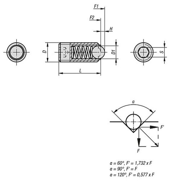 Federndes Druckstück Standard Federkraft M05 L=14 Edelstahl, Komp: Kugel aus Keramik - K0610.05 - bei HUG Technik ☆