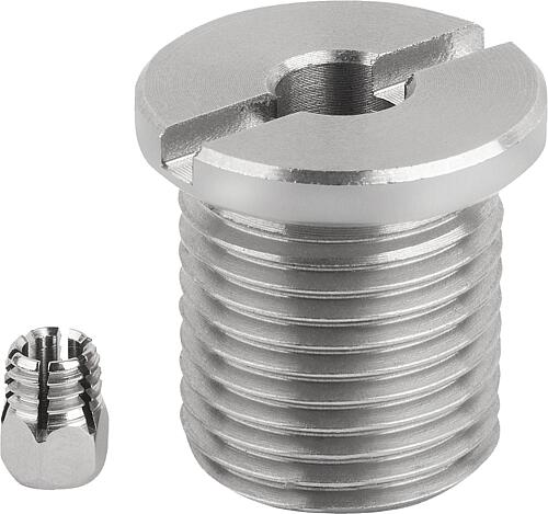 Aufnahmebuchse für Zustandssensor, M20X1,5, D=10,2, Form:B Gew.u.Bund, f.Ksb drehbet, Edelstahl 1.4305 blank - K1844.1210201