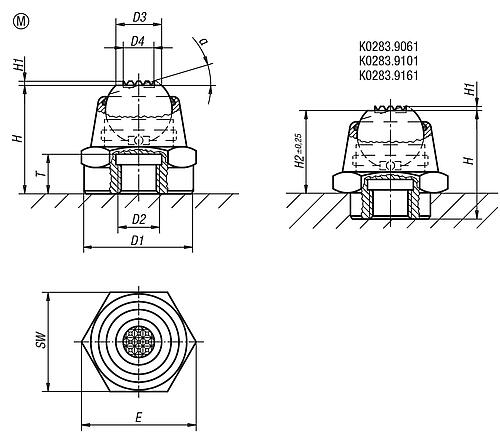 Zeichnung Pendelauflage Neigungswinkel 14° M06 D1=12, Form:M Stahl, Hartmetalleinsatz - K0283.9061 - bei HUG Technik ♡