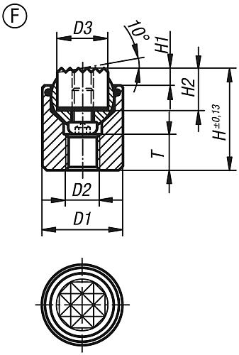 Pendelauflage mit O-Ring M06 D1=17, Form:F Vergütungsstahl, auswechselbare Einsätze, Komp:Vergütungsstahl - K0285.317X022 - bei HUG Technik ✭