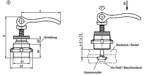 Exzenter-Spannmodul M15x1, Form: E Stahl, schwarz, Komp: Aluminium, Komp: schwarz - K0754.41150706 - bei HUG Technik ✭