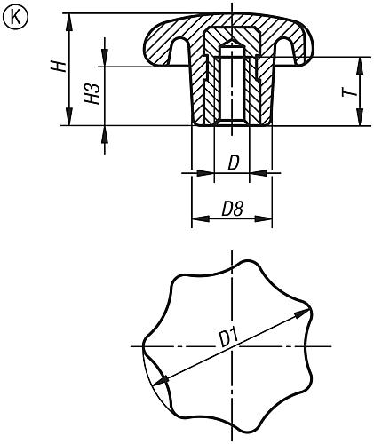 Sterngriff M12 D1=63, Form: K Duroplast, Komp: Edelstahl - K1016.26312 - bekommst Du bei HUG Technik ♡
