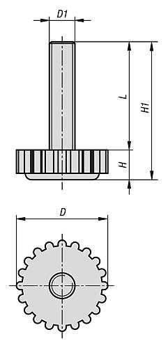 Stellfuß mit Rändelteller M05X16 Polyamid, Komp:Stahl, D=28,5 - K0677.2805X016 - direkt von HUG Technik ✓