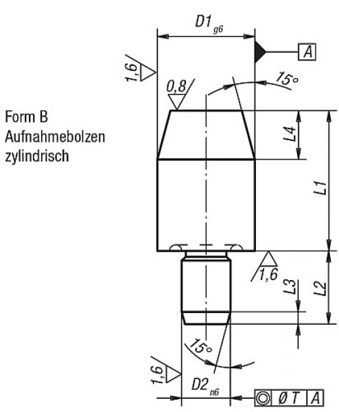 Aufnahmebolzen kurze Ausführung D1=10, Form:B Werkzeugstahl, DIN6321, D2=6 - K0293.210 - kommt direkt von HUG Technik 😊