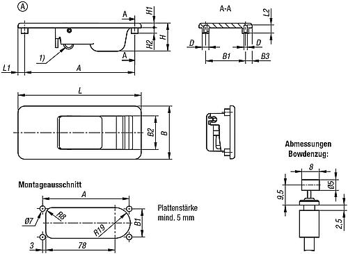 Auslöser ohne Schloss, Form: A Montage hinten, Zink schwarz pulverbeschichtet, Komp: Zink schwarz pulverbeschichtet - K1481.2011114511 - bei HUG Technik ♡