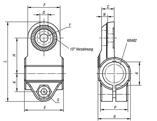 Rohrverbinder Gelenkstück Thermoplast, mit Innenverzahnung, Komp:Stahl, A=18 - K0486.18 - bei HUG Technik ✭