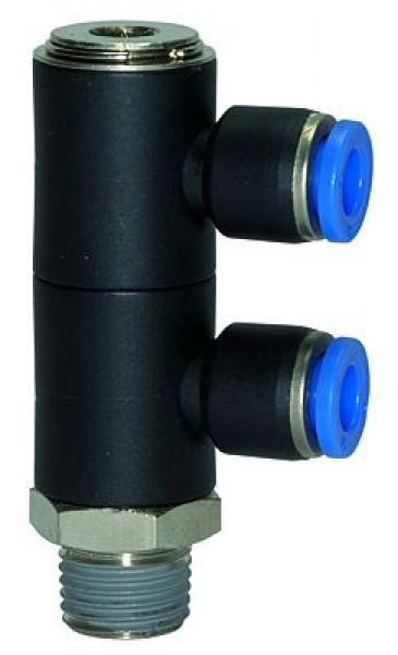 L-Mehrfachverteiler, 2-fach, drehbar, R 1/2 AG, Schlauch-ø 10, »Blaue Serie« - bekommst Du bei HUG Technik ♡